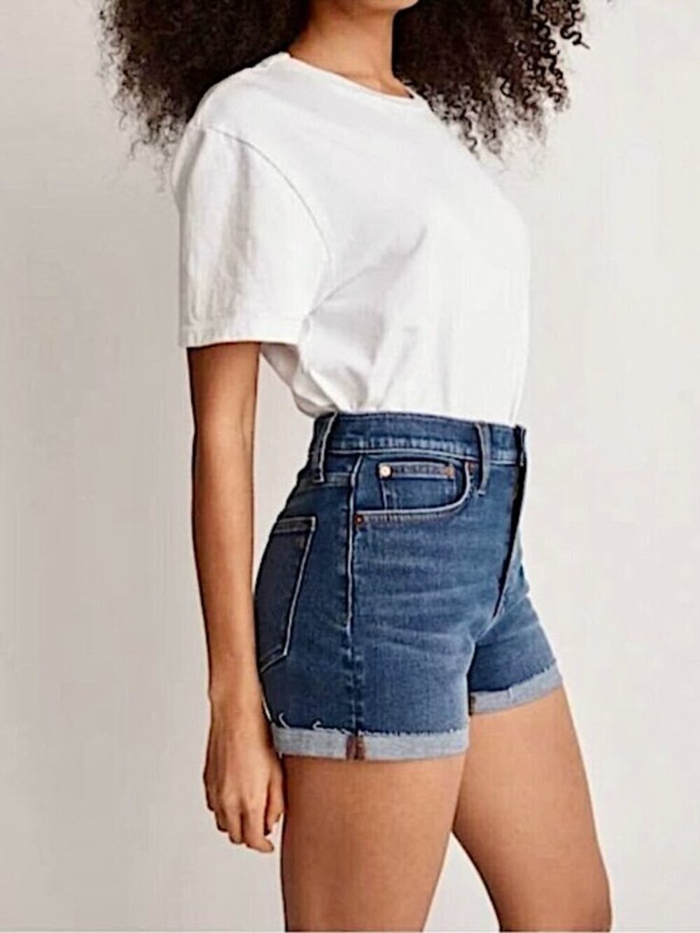 Madewell High Rise Denim Shorts Cuffed Raw Hem Size 27 Blue